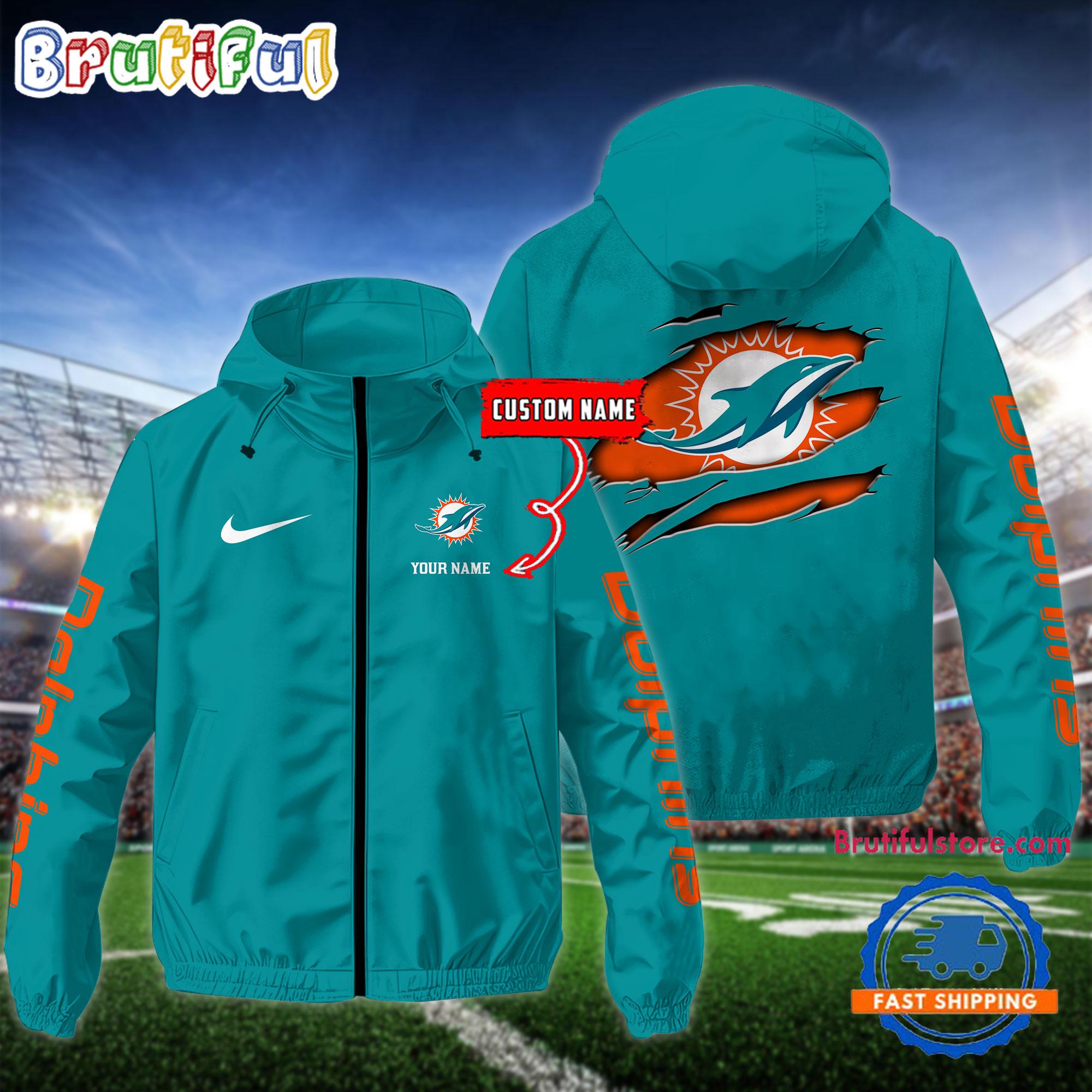 NFL Miami Dolphins Special Football Logo Team Design Windbreaker Outdoor Jacket