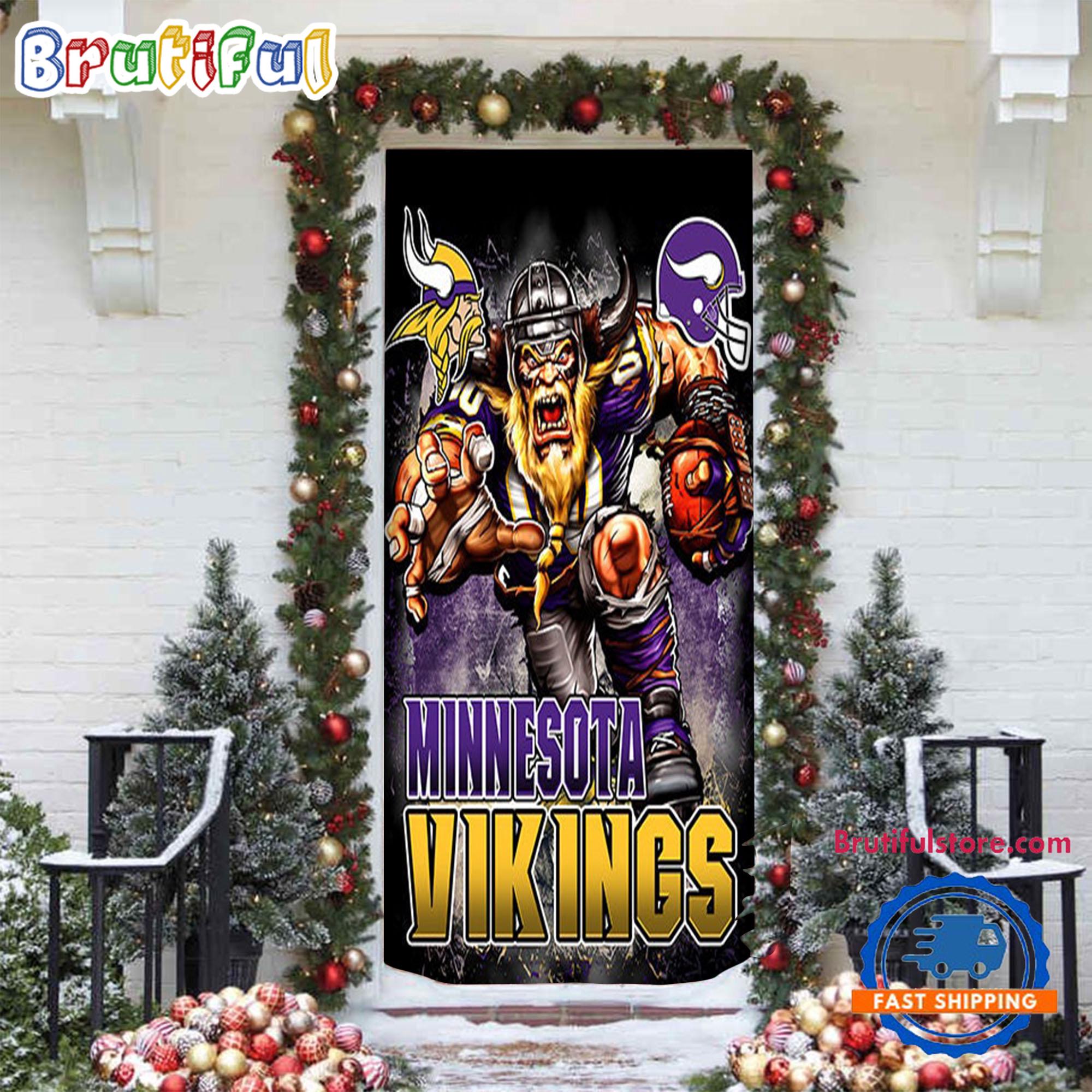 NFL Minnesota Vikings Football Team Christmas Door Cover, Football Christmas Door Wrap