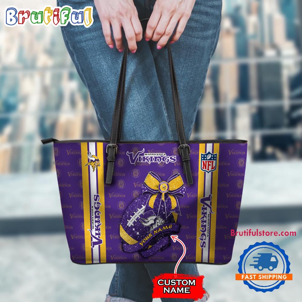 NFL Minnesota Vikings Football Team Women's Leather Tote Bag
