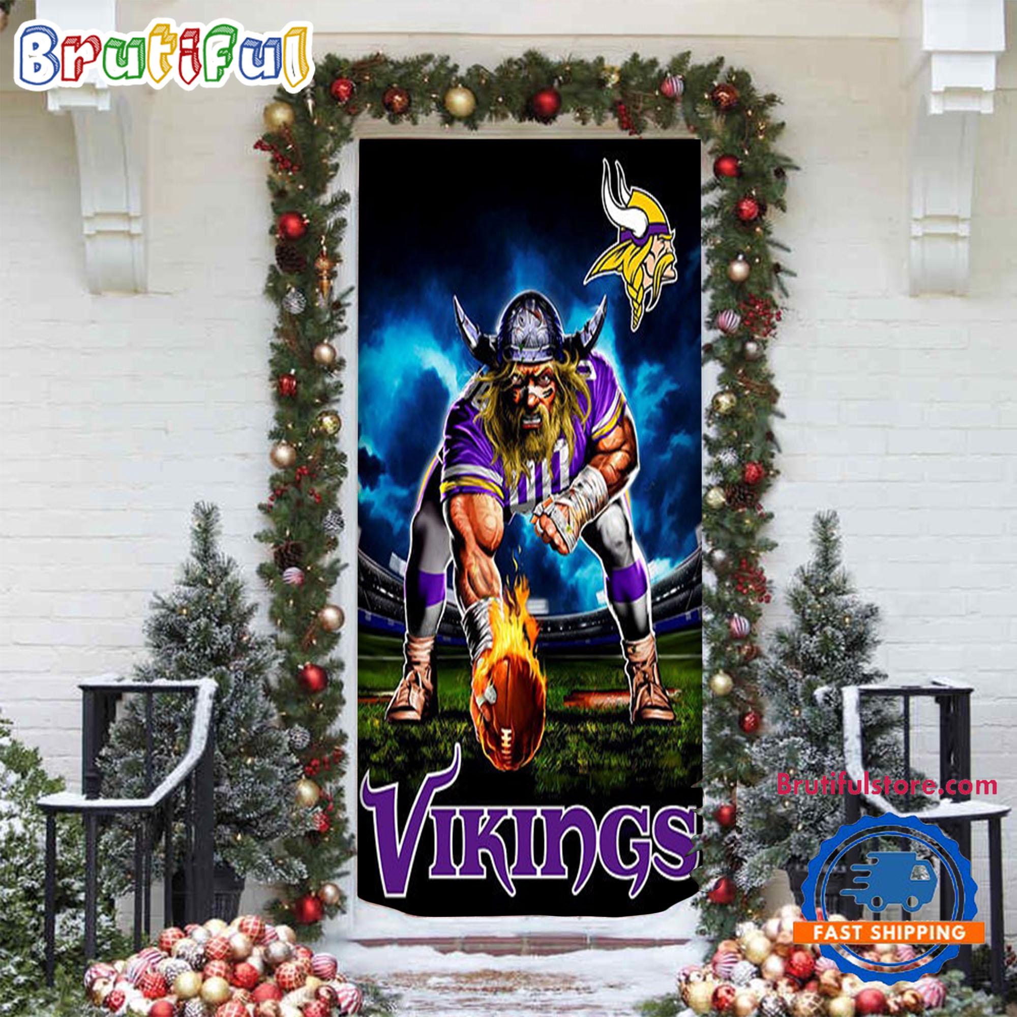 NFL Minnesota Vikings Mascot Christmas Door Cover, Football Xmas Door Wrap