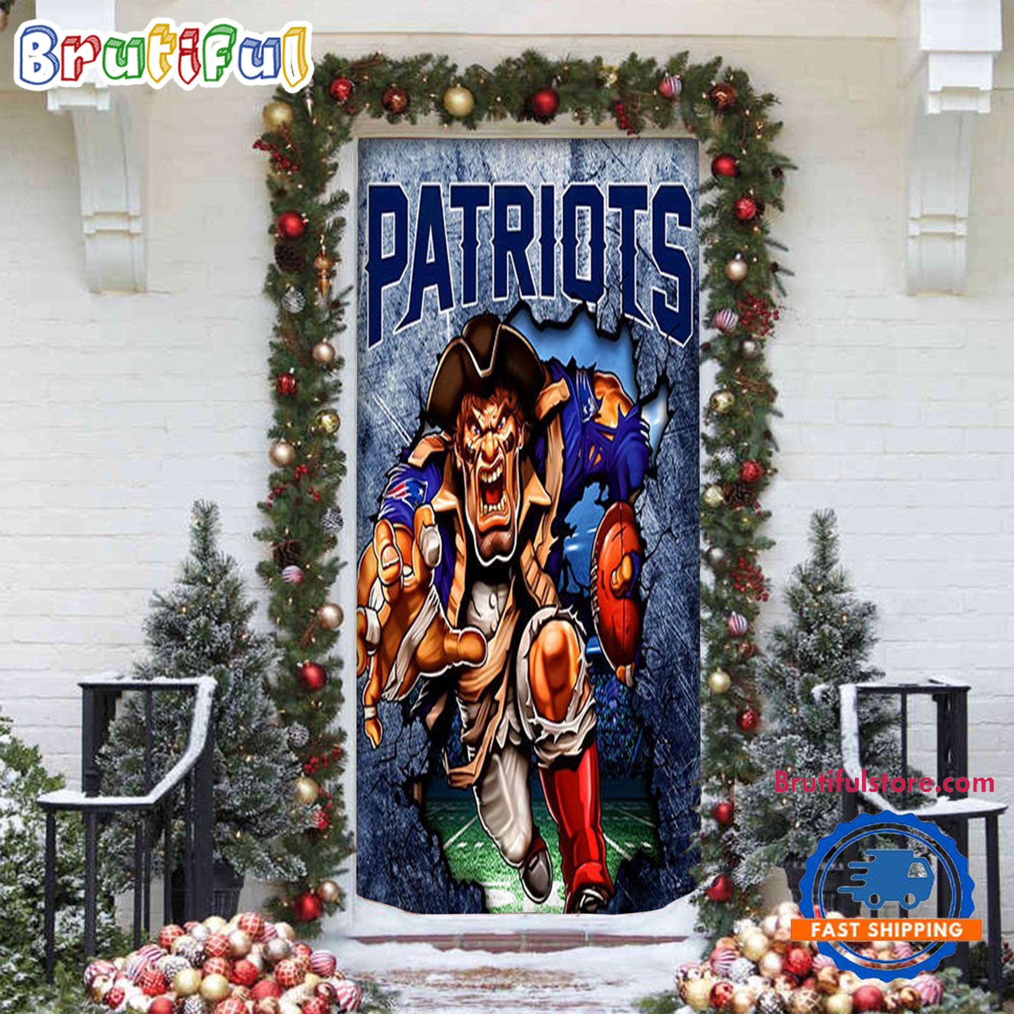 NFL New England Patriots Football Team Christmas Door Cover, Football Christmas Door Wrap