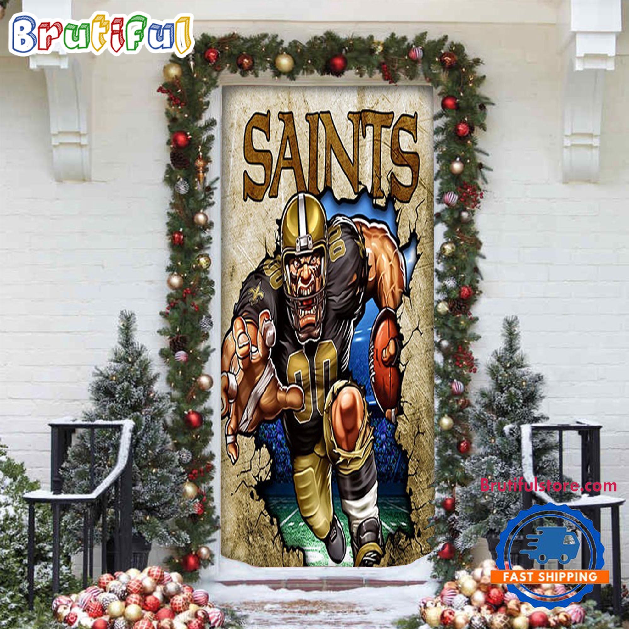 NFL New Orleans Saints Football Team Christmas Door Cover, Football Christmas Door Wrap