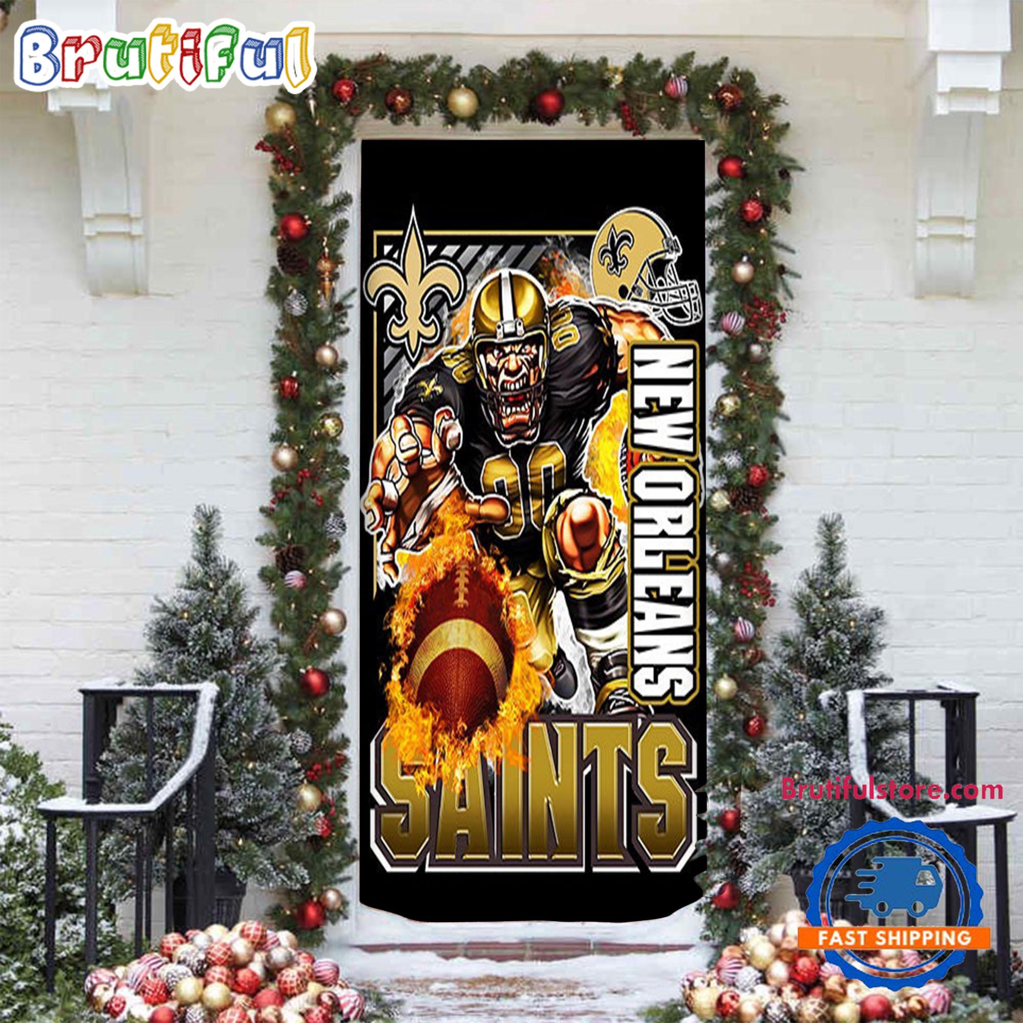 NFL New Orleans Saints Football Team Christmas Door Cover, Football Xmas Door Covers