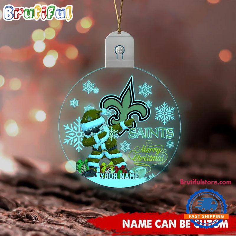 NFL New Orleans Saints Football Team Christmas Santa Claus Circle Led Acrylic Ornament