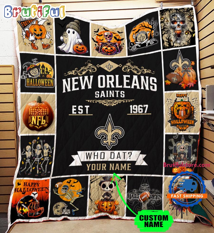 NFL New Orleans Saints Football Team Special Skeleton Pumpkin Halloween Blanket
