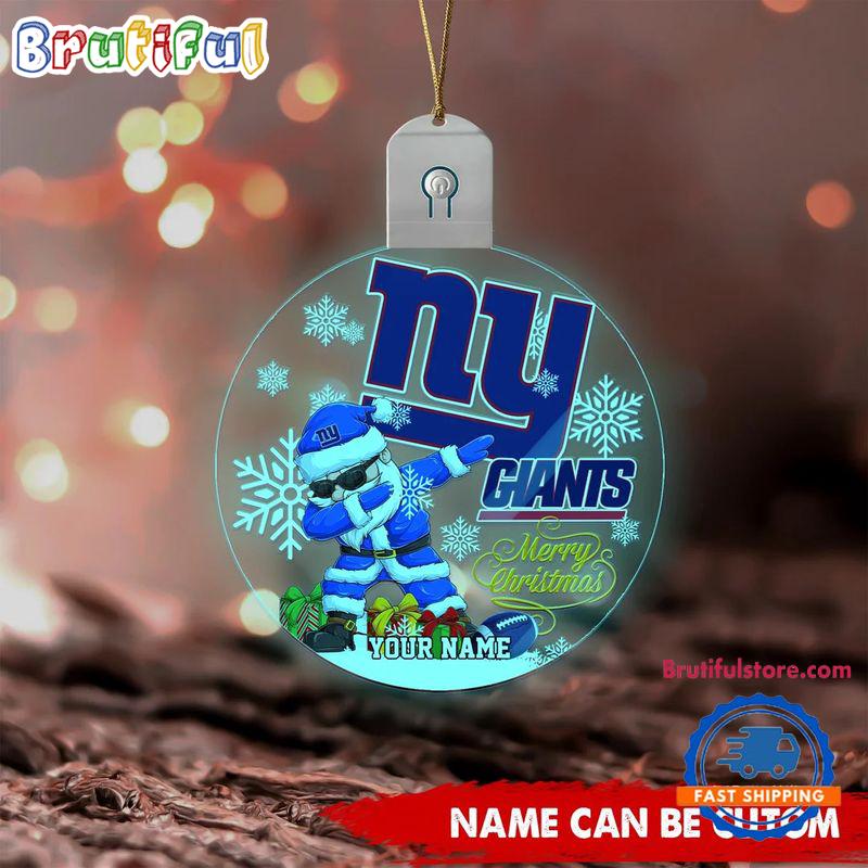 NFL New York Giants Football Team Christmas Santa Claus Circle Led Acrylic Ornament