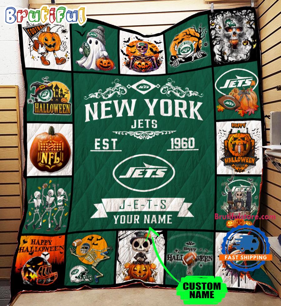 NFL New York Jets Football Team Special Skeleton Pumpkin Halloween Blanket