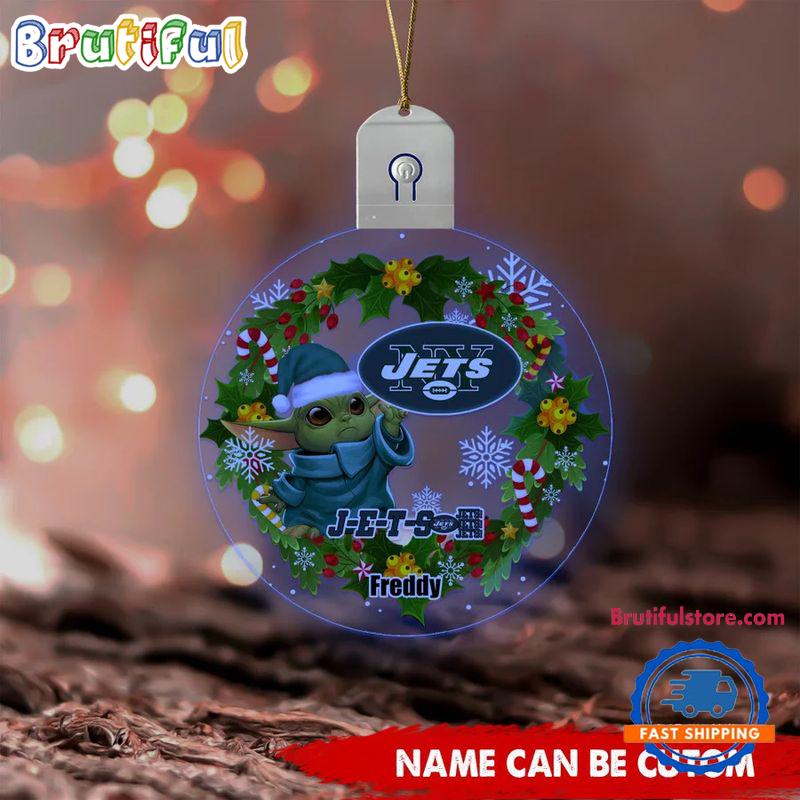 NFL New York Jets Special Baby Yoda SW Movies Christmas Circle Led Acrylic Ornament