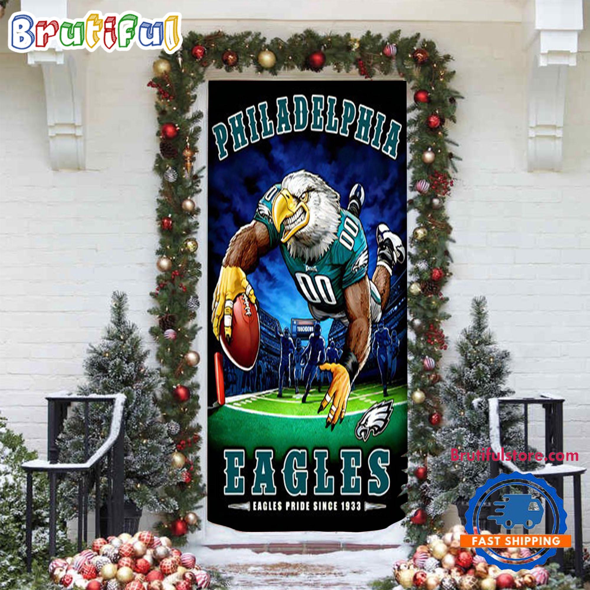 NFL Philadelphia Eagl Mascot Football Christmas Door Cover, Football Xmas Door Cover
