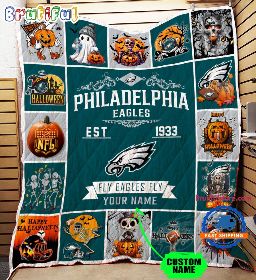 NFL Philadelphia Eagles Football Team Special Skeleton Pumpkin Halloween Blanket