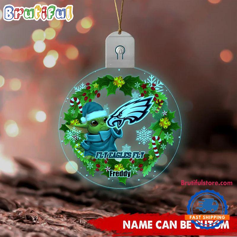 NFL Philadelphia Eagles Special Baby Yoda SW Movies Christmas Circle Led Acrylic Ornament