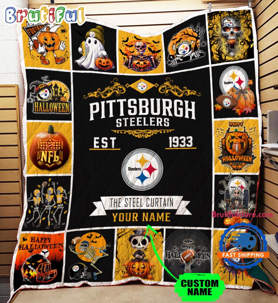 NFL Pittsburgh Steelers Football Team Special Skeleton Pumpkin Halloween Blanket