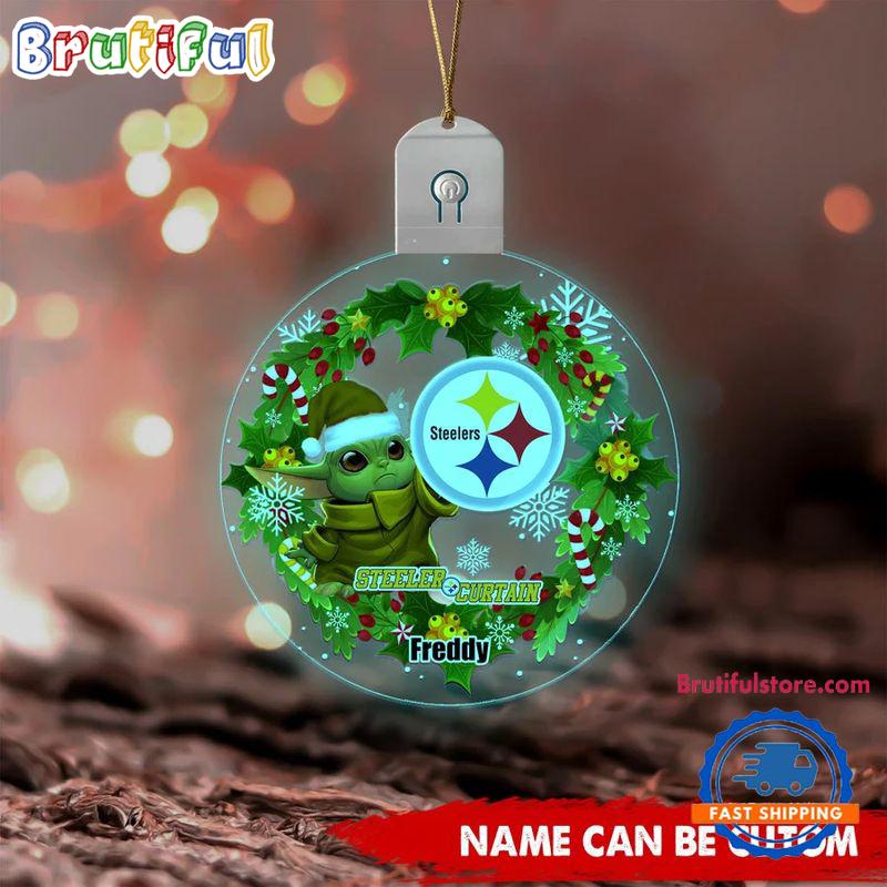NFL Pittsburgh Steelers Special Baby Yoda SW Movies Christmas Circle Led Acrylic Ornament
