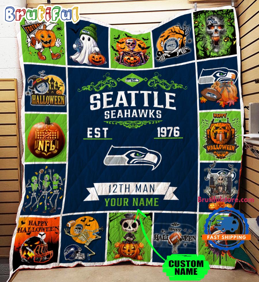 NFL Seattle Seahawks Football Team Special Skeleton Pumpkin Halloween Blanket
