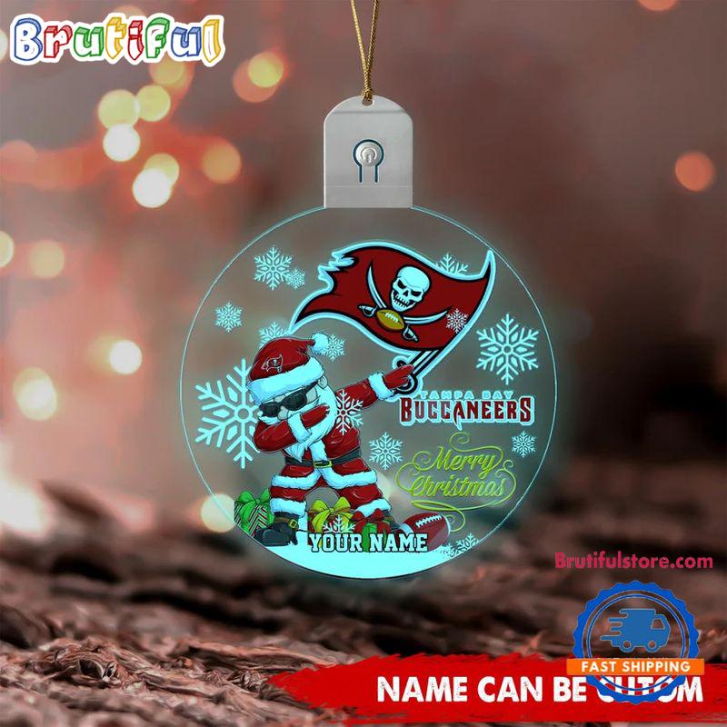 NFL Tampa Bay Buccaneers Football Team Christmas Santa Claus Circle Led Acrylic Ornament