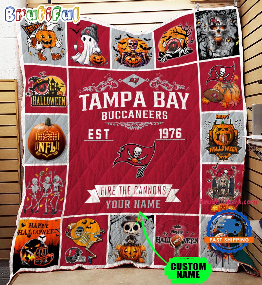 NFL Tampa Bay Buccaneers Football Team Special Skeleton Pumpkin Halloween Blanket