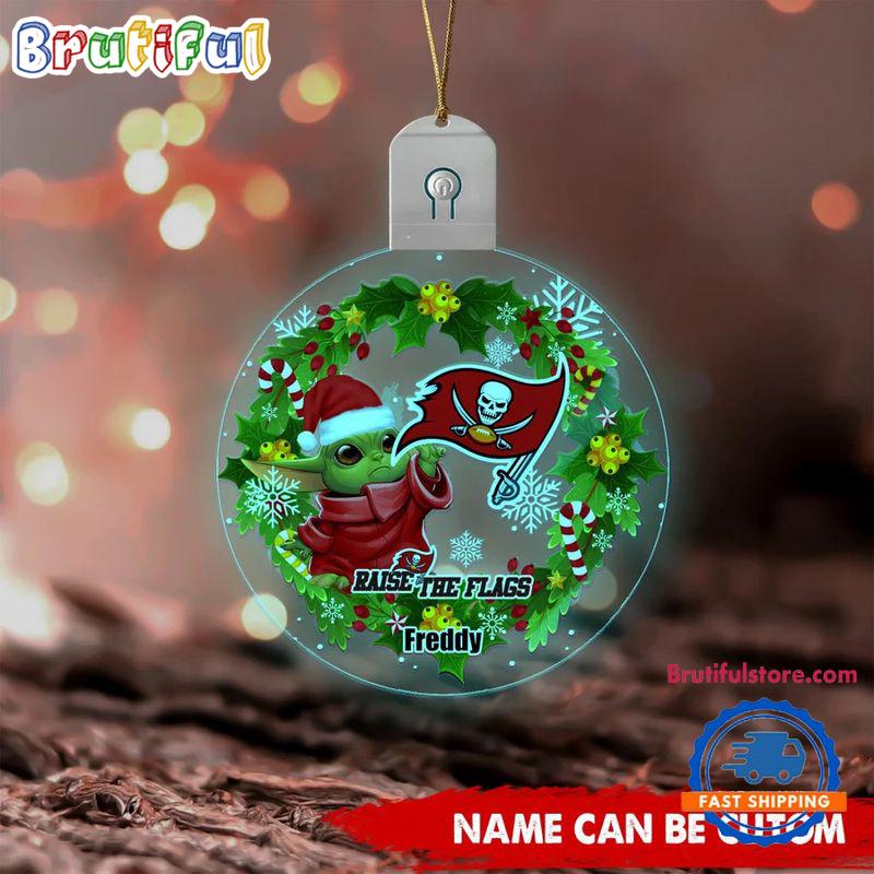 NFL Tampa Bay Buccaneers Special Baby Yoda SW Movies Christmas Circle Led Acrylic Ornament
