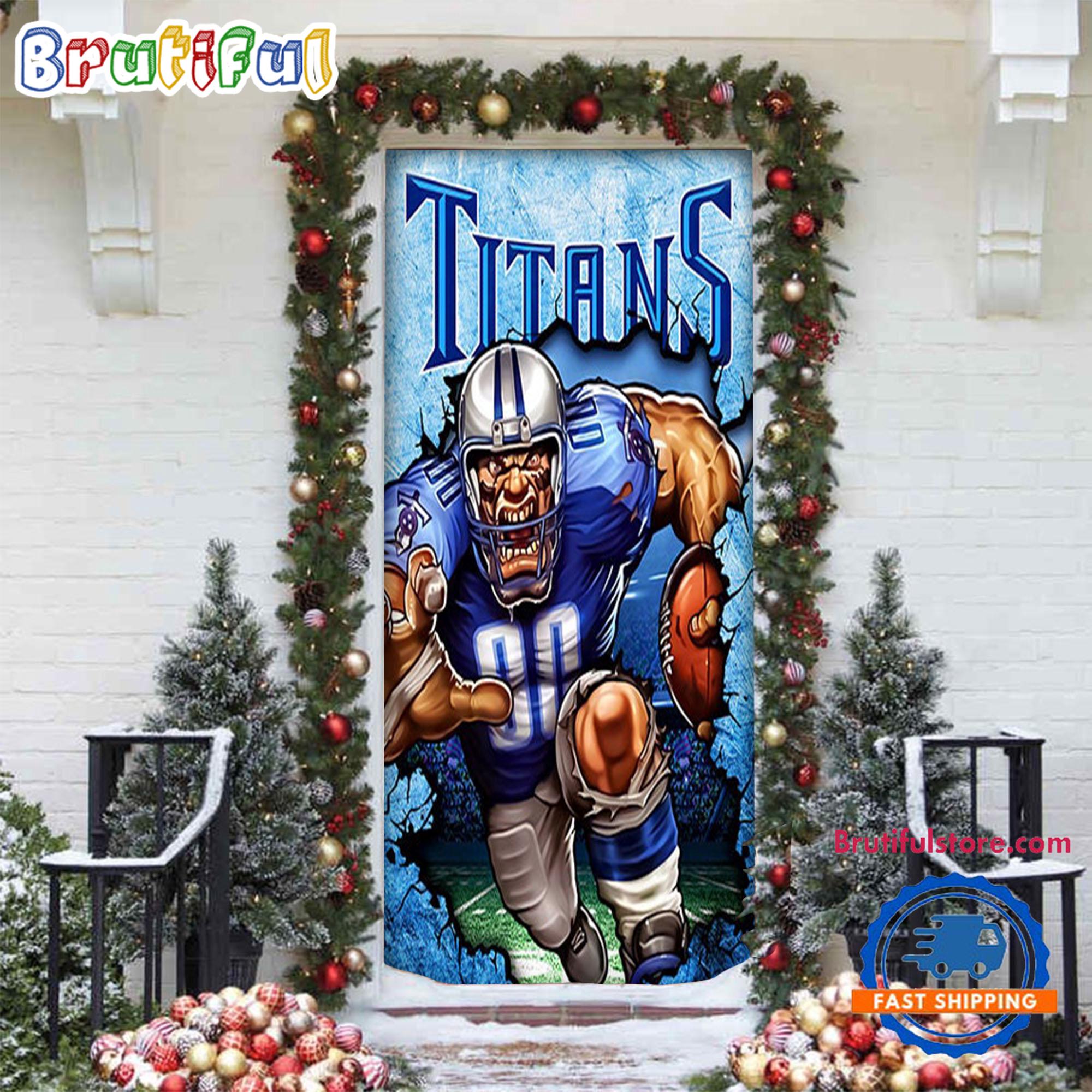 NFL Tennessee Titans Football Team Christmas Door Cover, Football Christmas Door Wrap