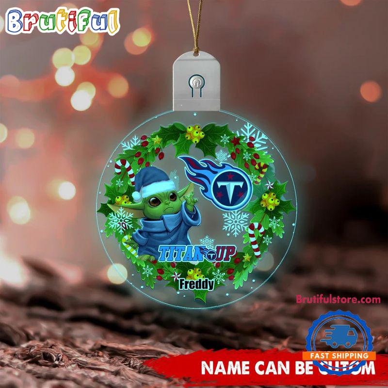 NFL Tennessee Titans Special Baby Yoda SW Movies Christmas Circle Led Acrylic Ornament