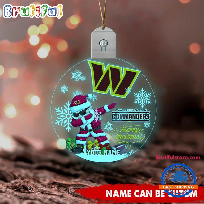 NFL Washington Commanders Football Team Christmas Santa Claus Circle Led Acrylic Ornament