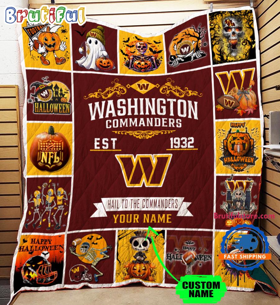 NFL Washington Commanders Football Team Special Skeleton Pumpkin Halloween Blanket