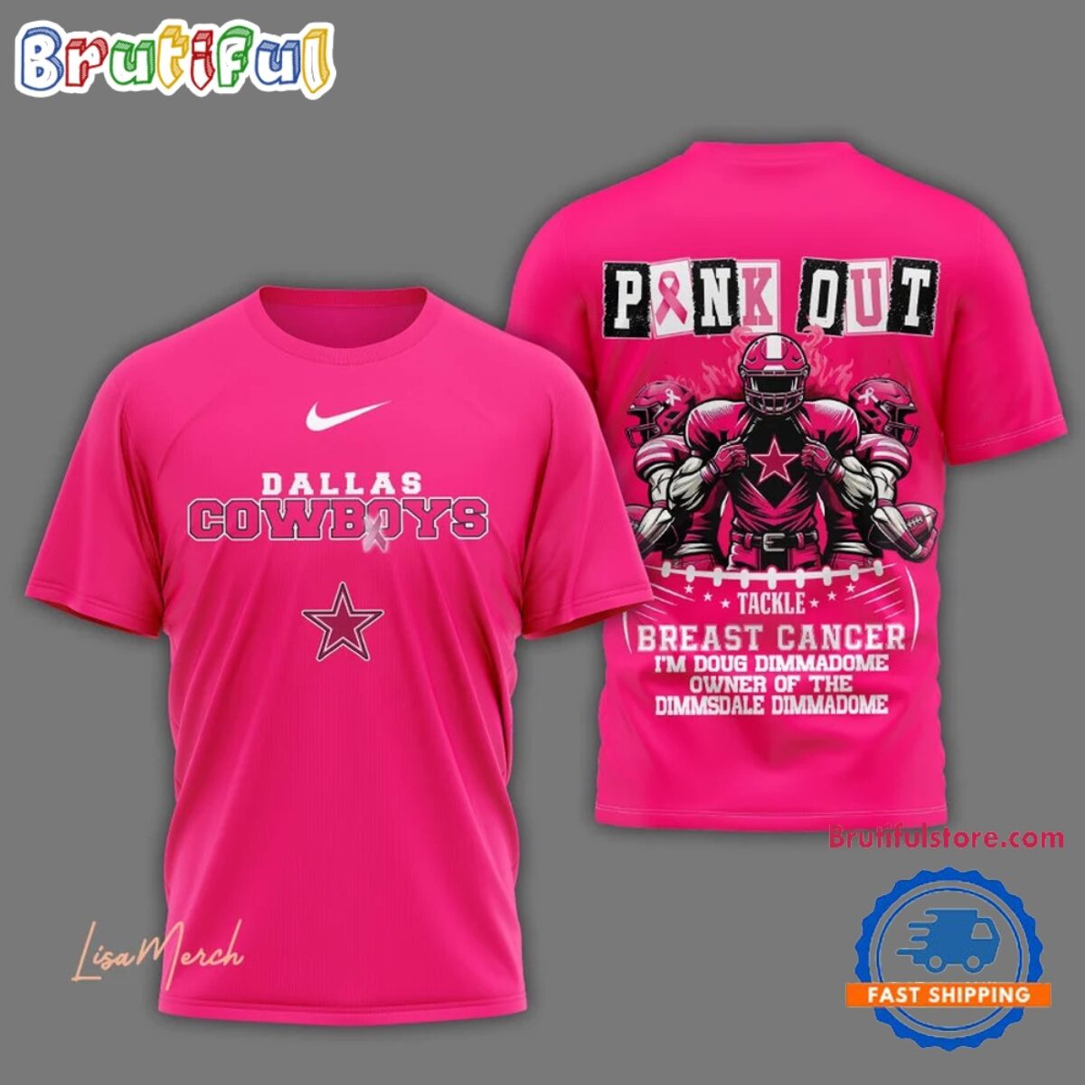 Dallas Cowboys Football Pink Out Tackle Breast Cancer New Design