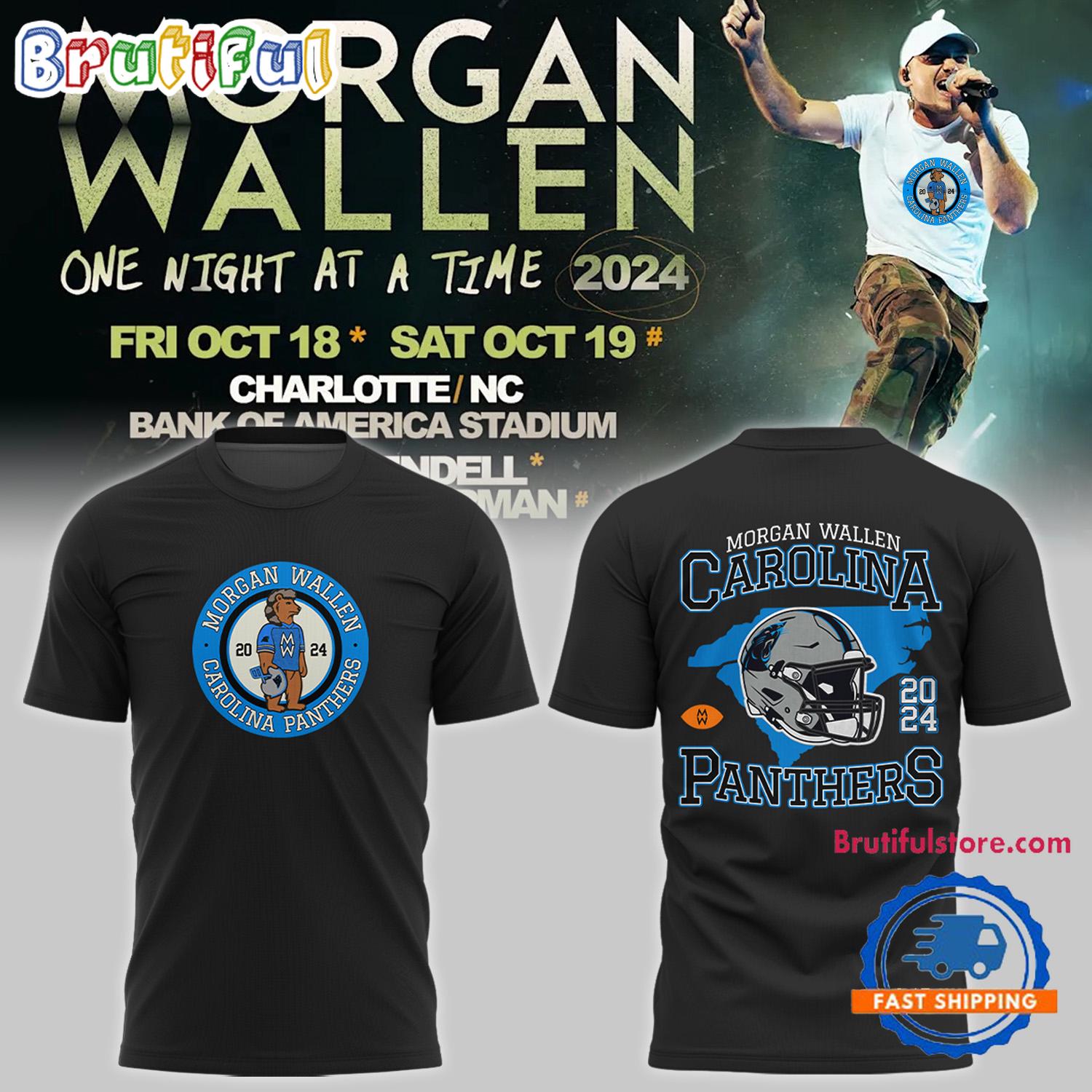 Carolina Panther NFL 2024 Morgan Wallen 18th October At Bank Of America Stadium Black T Shirt