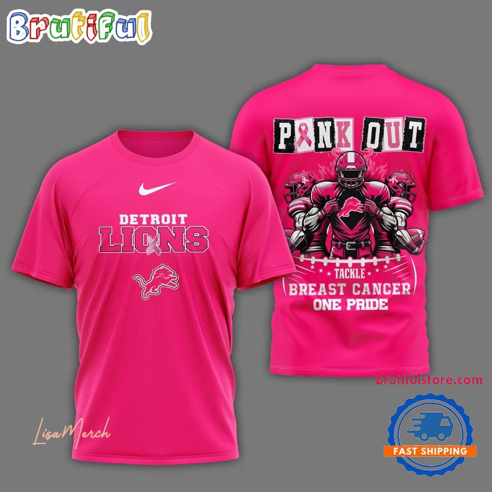 Detroit Lions Football Pink Out Tackle Breast Cancer New Design Pink T Shirt