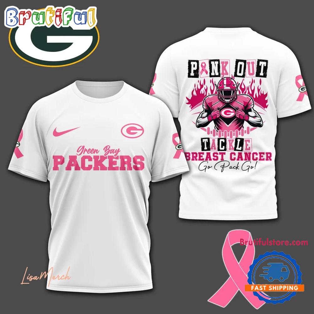 Green Bay Packers Football Pink Out Tackle Breast Cancer New Design T Shirt