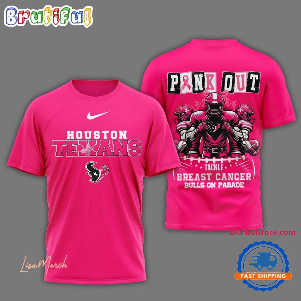 Houston Texans Football Pink Out Tackle Breast Cancer New Design Pink T Shirt