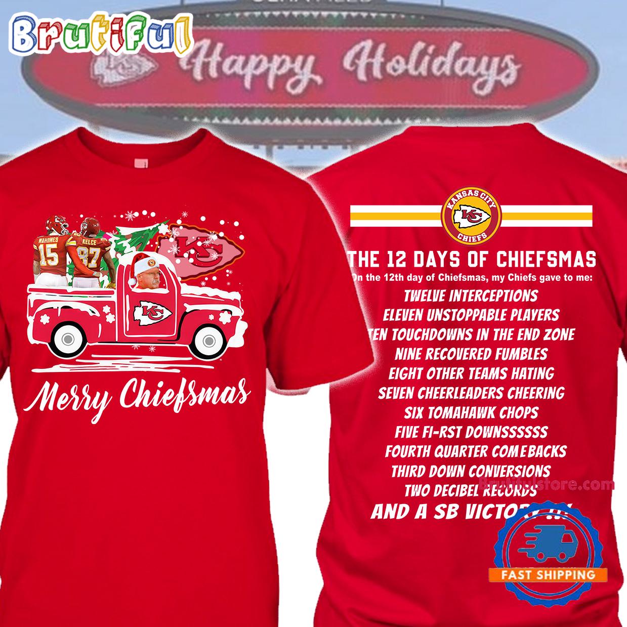 Kansas City Chiefs Football The 12 Days Of Chiefsmas Shirt, Chiefs Merry Christmas T Shirt