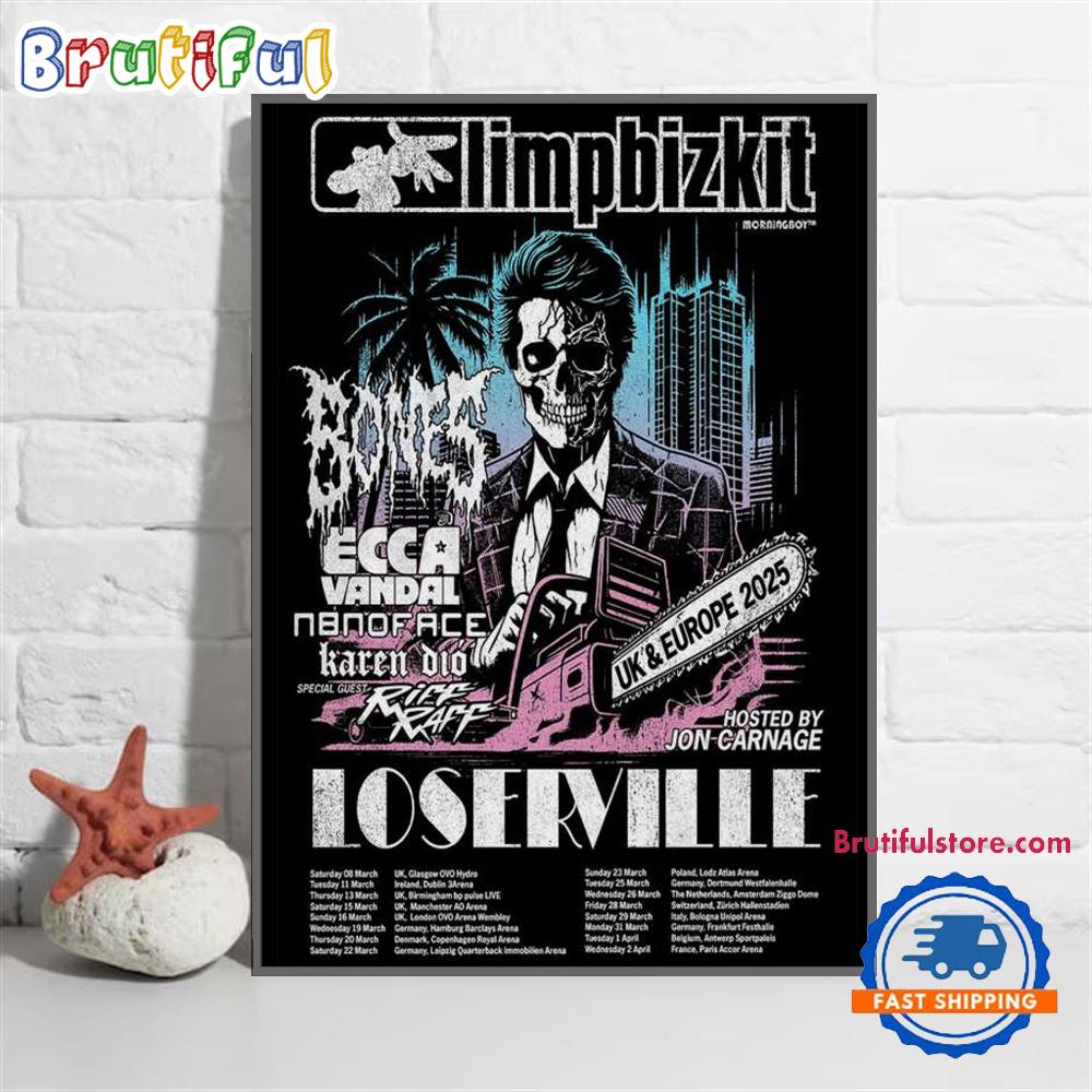 Limpbizkit Bones Ecca Vandal UK & Europe Tour 2025 Poster Canvas Art