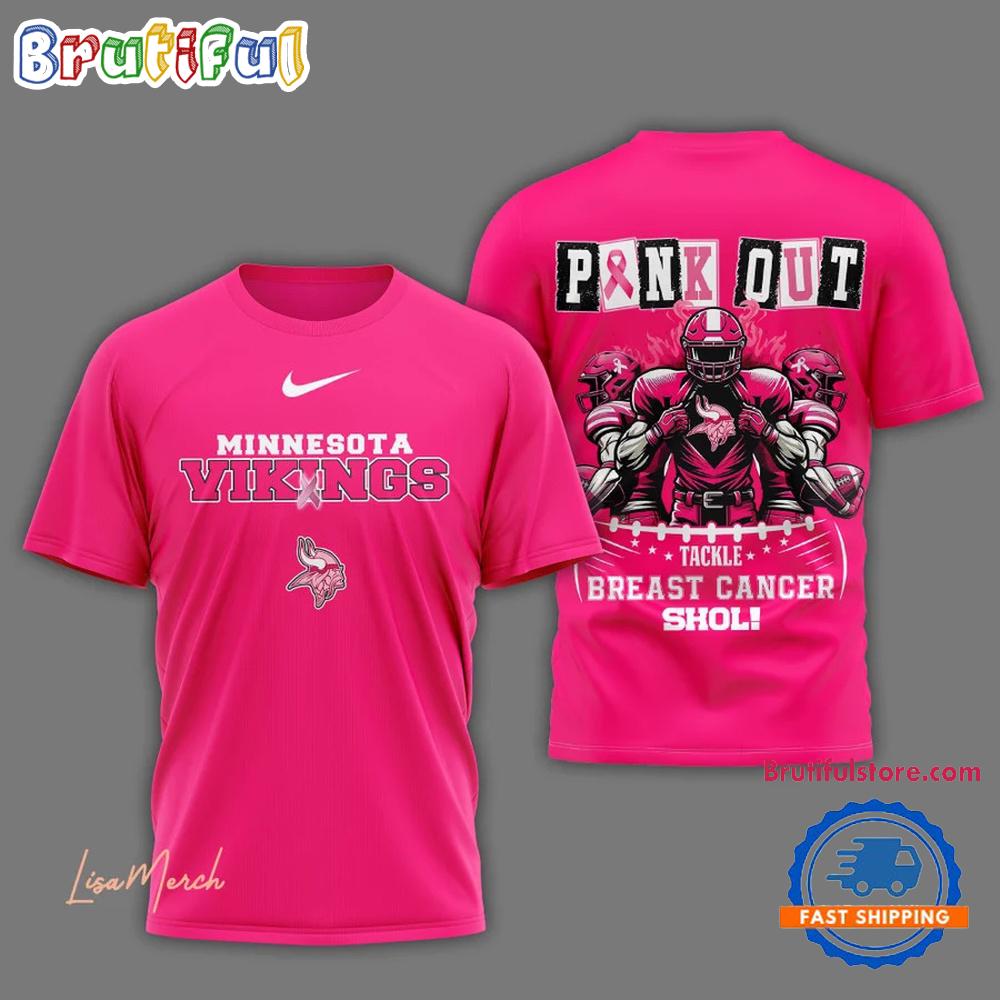 Minnesota Vikings Football Pink Out Tackle Breast Cancer New Design Pink T Shirt