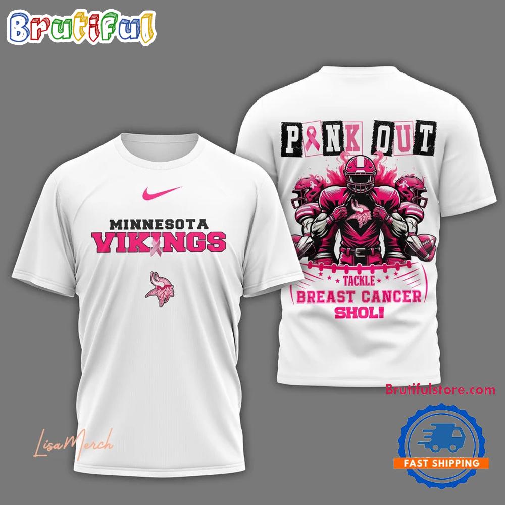 Minnesota Vikings Football Pink Out Tackle Breast Cancer New Design T Shirt