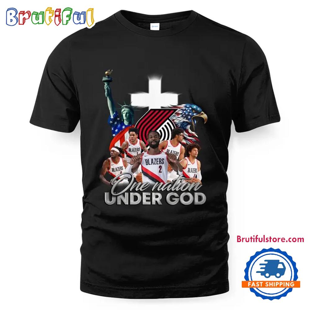 NBA Portland Trail Blazers Thunder One Nation Under God Vintage T Shirt