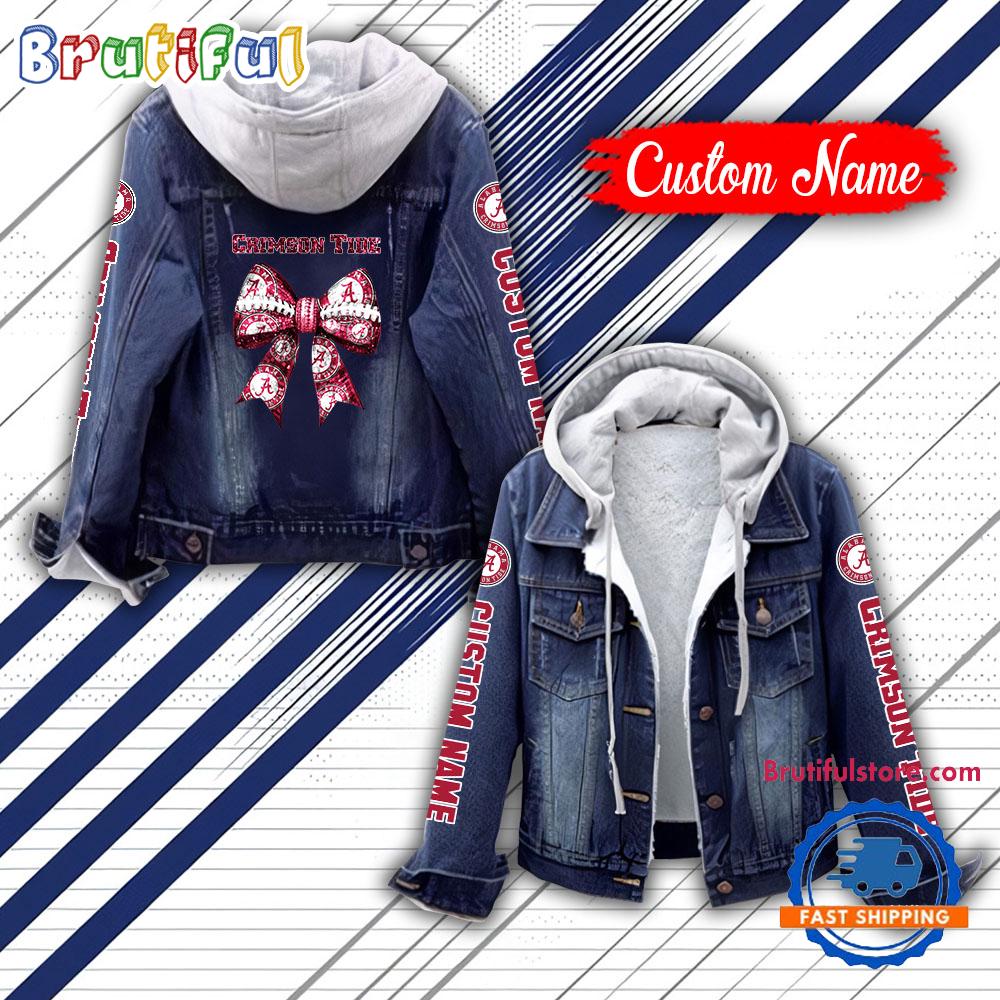 NCAA Alabama Crimson Tide Team Logo Sport Design Hooded Denim Jacket