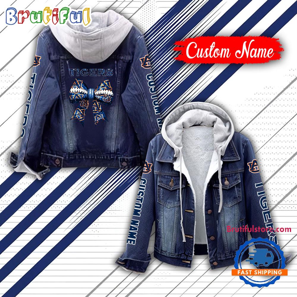 NCAA Auburn Tigers Team Logo Sport Design Hooded Denim Jacket