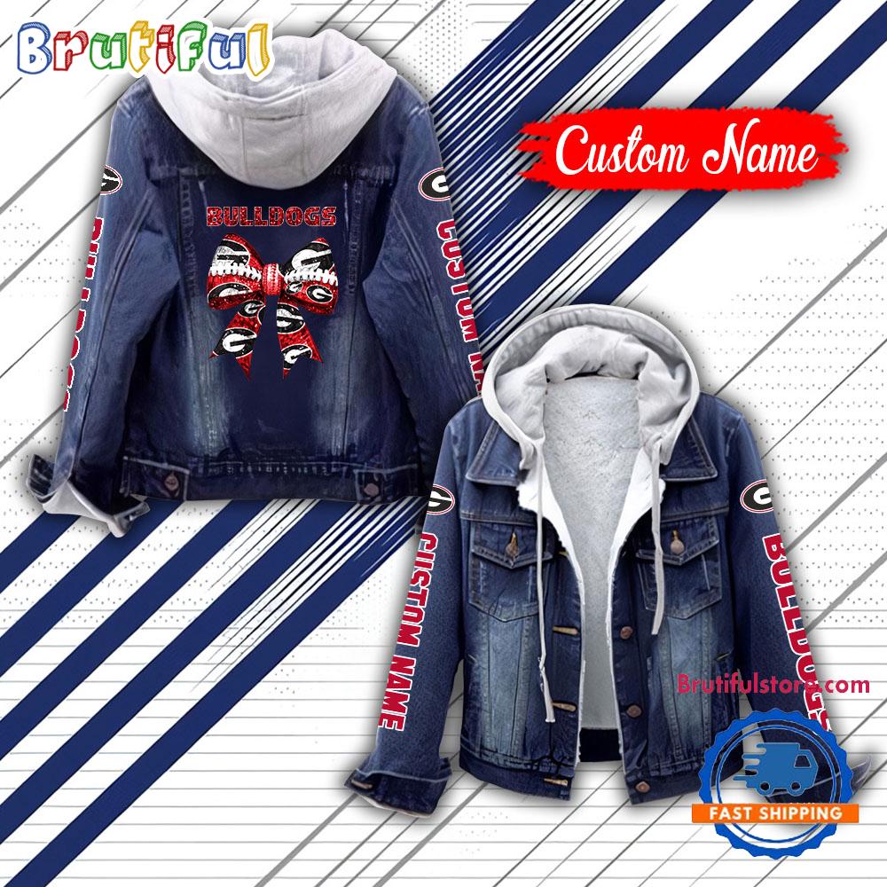 NCAA Georgia Bulldogs Team Logo Sport Design Hooded Denim Jacket