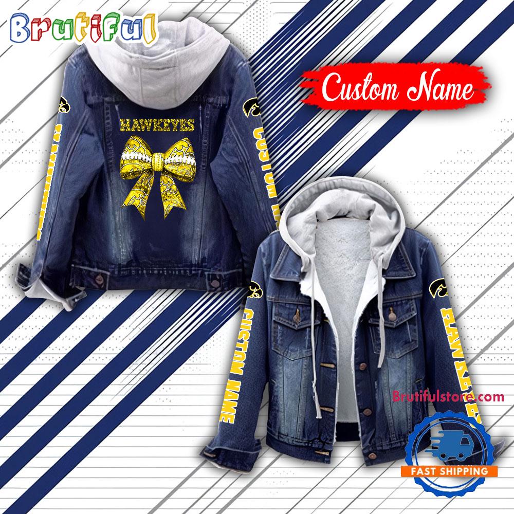 NCAA Iowa Hawkeyes Team Logo Sport Design Hooded Denim Jacket