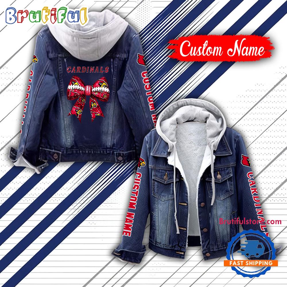 NCAA Louisville Cardinals Team Logo Sport Design Hooded Denim Jacket