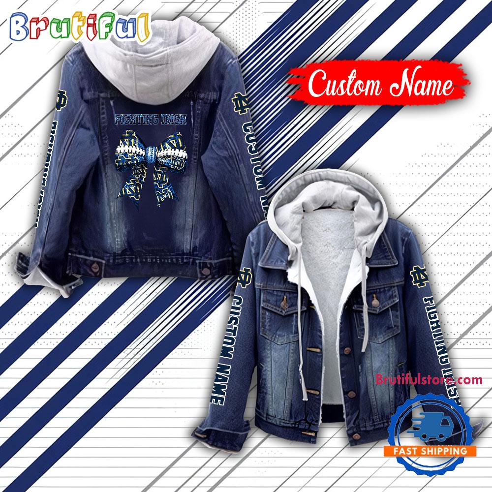NCAA Notre Dame Fighting Irish Team Logo Sport Design Hooded Denim Jacket