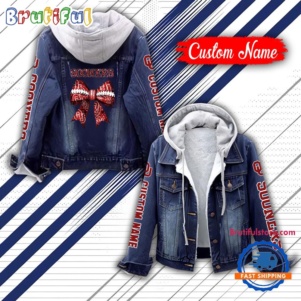NCAA Oklahoma Sooners Team Logo Sport Design Hooded Denim Jacket