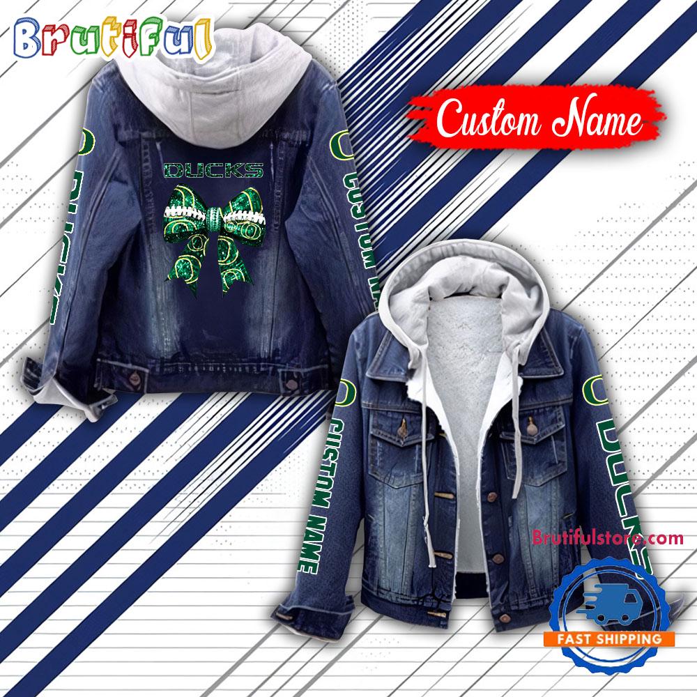 NCAA Oregon Ducks Team Logo Sport Design Hooded Denim Jacket