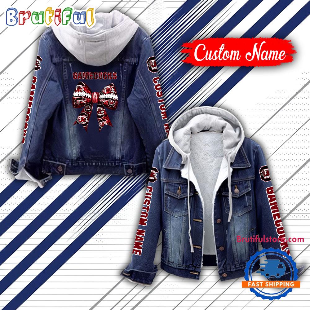 NCAA South Carolina Gamecocks Team Logo Sport Design Hooded Denim Jacket