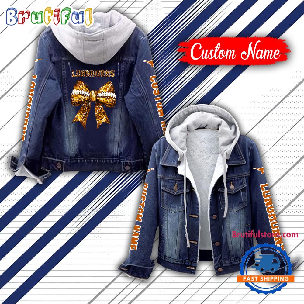 NCAA Texas Longhorns Team Logo Sport Design Hooded Denim Jacket