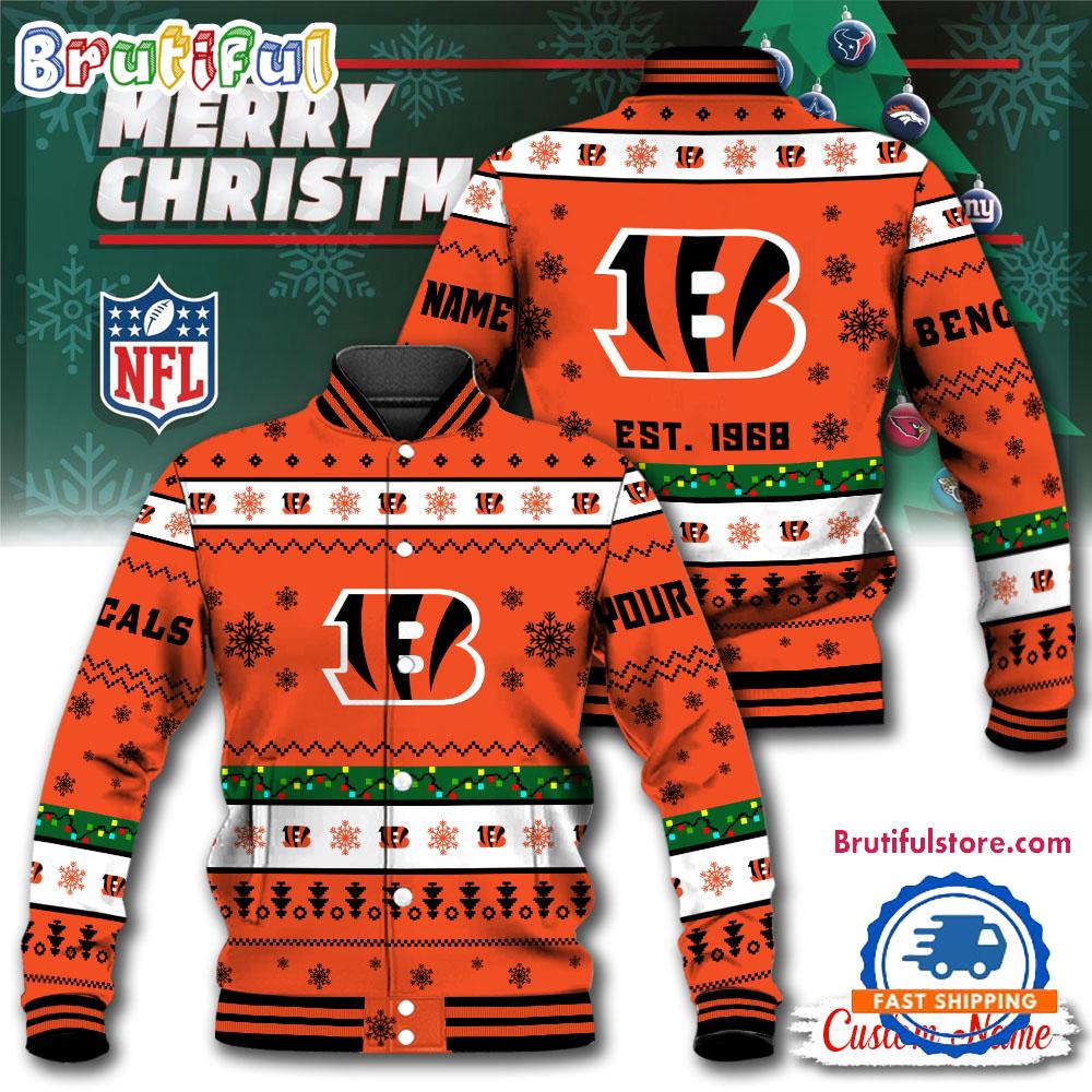 NFL Cincinnati Bengals Snow Xmas Tree Christmas Custom Baseball Jacket