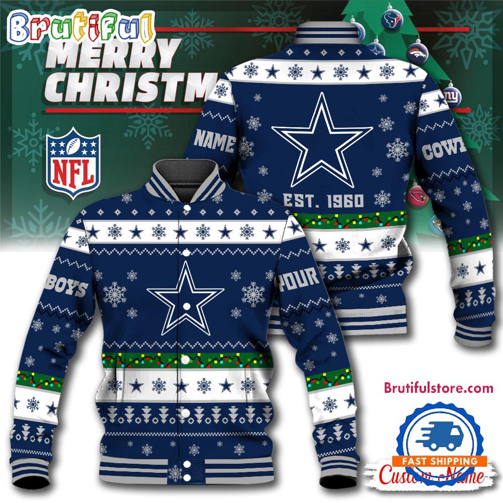 NFL Dallas Cowboys Snow Xmas Tree Christmas Custom Baseball Jacket