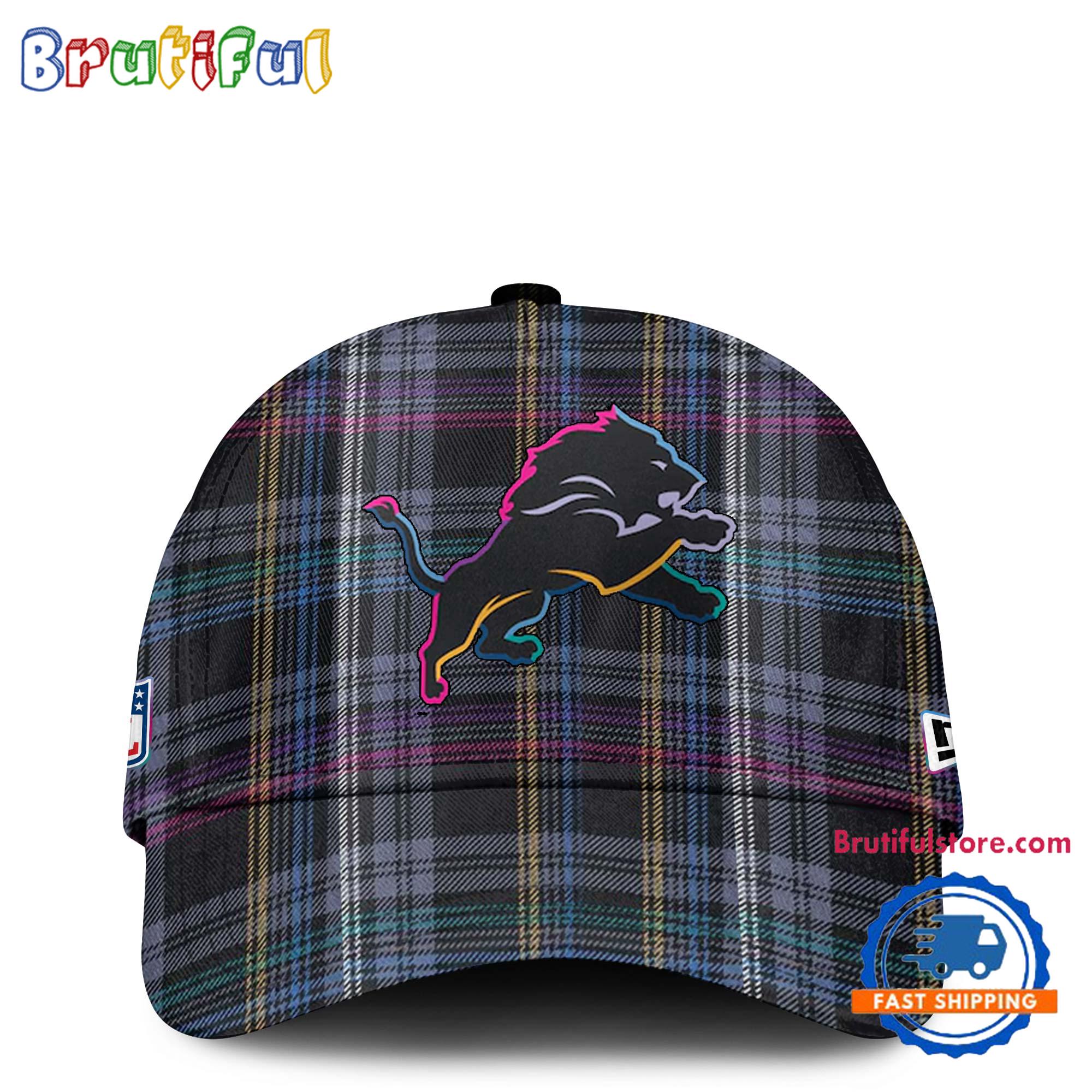 NFL Detroit Lions Football Crucial Catch Intercept Cancer Design New Cap Hats