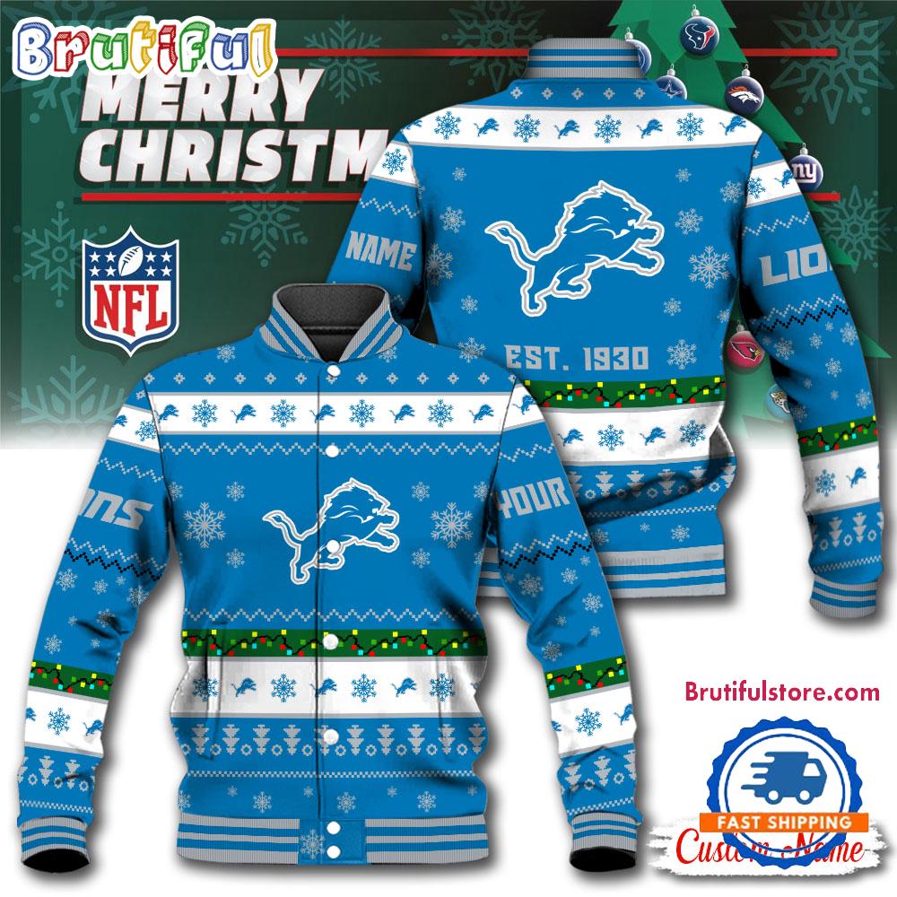 NFL Detroit Lions Snow Xmas Tree Christmas Custom Baseball Jacket