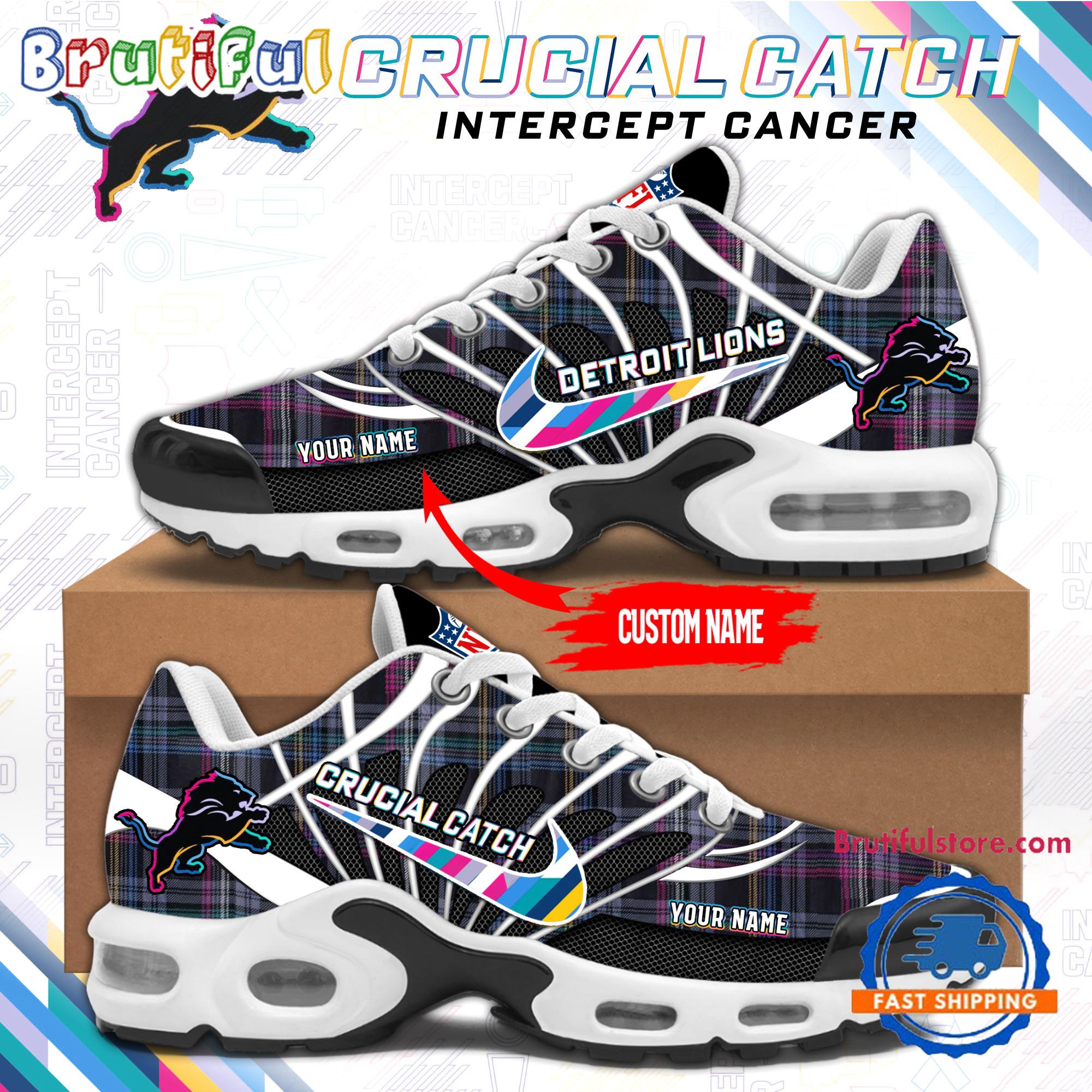 NFL Detroit LionsCrucial Catch Intercept Cancer Air Max Plus Shoes Sneaker